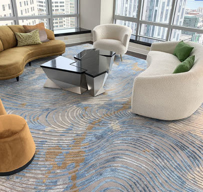 Rechteckiger Teppich aus Weichwolle und Seide 3D mit individuellem Muster im Wohnzimmer